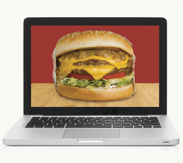 Image of burger on computer screen