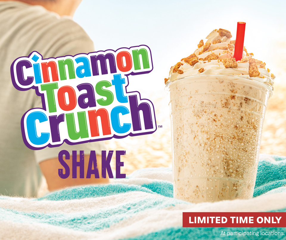 Cinnamon Toast Crunch Shake. Limited Time only at participating locations.